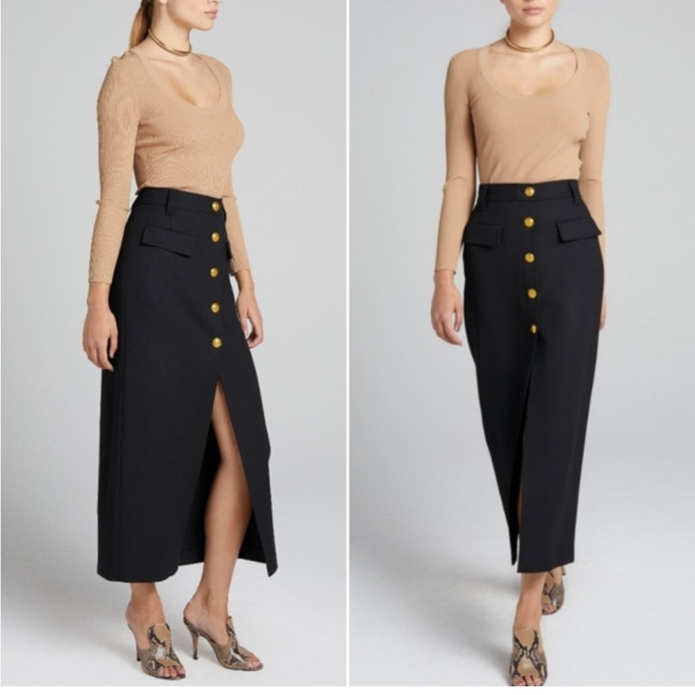 90s Vintage Fleur Bleue Long Navy Military Style Skirt